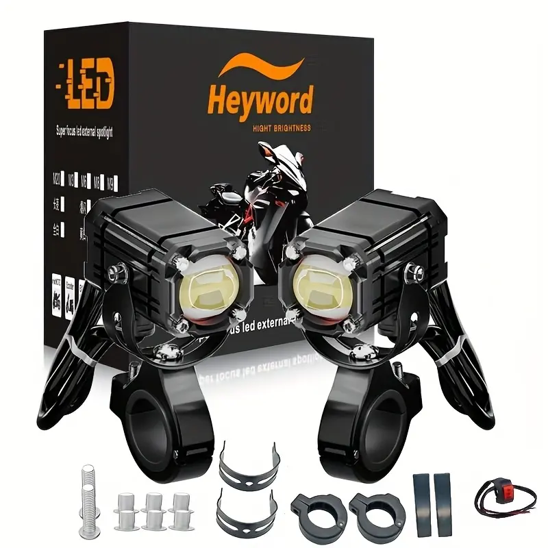 2-Pack Universal LED Mini Auxiliary Lights, Devil Eye High/Low Beam, Motorcycle LED Spotlight, 4 Modes with Strobe Flash