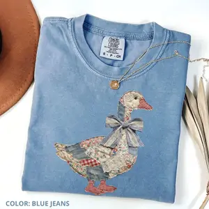 Comfort Colors Patchwork Grandmacore Goose T-shirt, Trendy Easter Shirt, Floral Retro Coquette Duck Shirt, Cottage Core Gingham Patchwork Apparel, Spring Patchwork