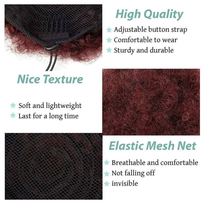 Afro Puff Drawsting Ponytail Burgundy 8 Inch Synthetic Hair Puff Durable Natural Soft and Smooth Natural Ponytails Extensions for Black Women