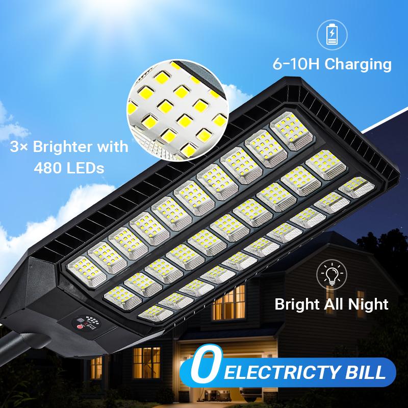 Next-Gen Solar Street Light Outdoor 480PCS 5054 SMD LED Super Bright Lamp with 3 Modes Motion Sensor Remote Control Solar Powered Wall Pole Mounted Security Light ABS Housing IP65 Waterproof for Yard Garden Garage Street