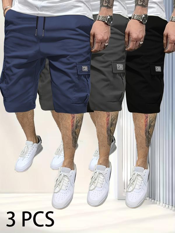 3-Piece Men's Shorts Set - Brown Black & Green - Slanted Pockets - Versatile Casual Wear - 3-Piece Bottoms for Everyday Use Menswear Overalls shorts men