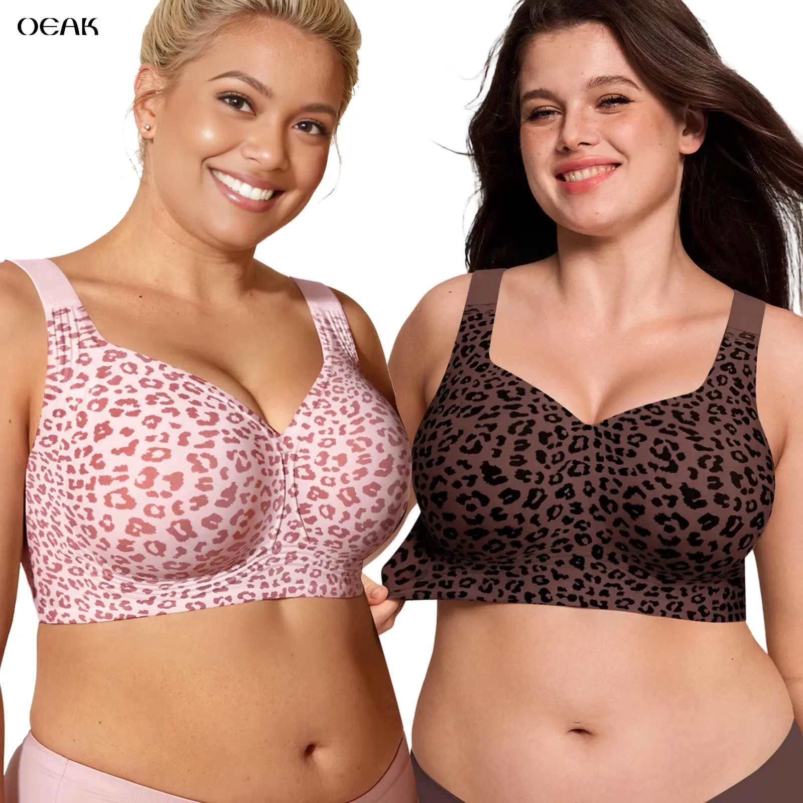 OEAK Womens Jelly Bras Full Coverage Wireless Supportive Bra Push Up Plus Size Comfort Soft No Underwire Seamless Comfortable Wireless T-Shirt Everyday Bras Wings