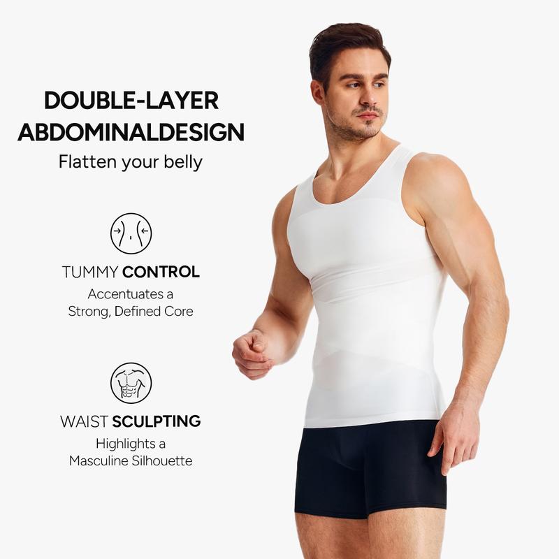 【Nebility】Men’s Compression Shapewear Vest, Abdominal Slimming Base Layer with Back Cross Support & Posture Correction, High Elasticity, Moisture-Wicking Body Shaping Tank， Menswear Plain