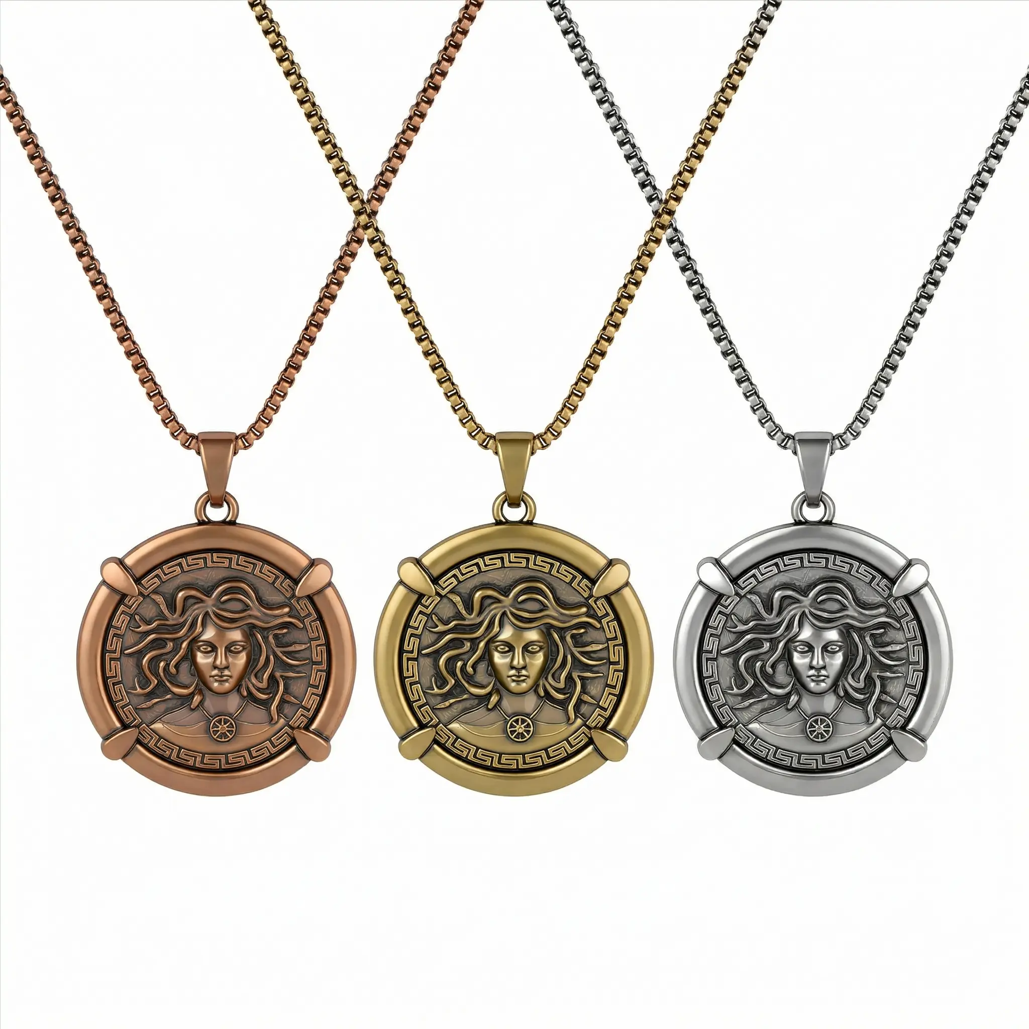 Women's Pure Copper Medusa Fashion Pendant Necklace, Greek Mythology Design, Adjustable Chain Necklaces, Brass Gold-Plated Vintage Artificial Gemstone Jewelry Gift