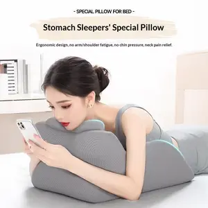 Stomach Sleepers' Special Pillow Ergonomic Memory Foam Bed Support for No Arm Shoulder Fatigue Neck Pain Relief Multifunctional Easy Read Includes Removable Washable Pillowcase