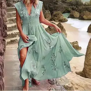 Plus Size Women's Sleeveless V-Neck Floral Boho Beach Dress for Summer Elegant Formal Casual Wear prom dress summer outfits women's dresses Bohemian Womenswear