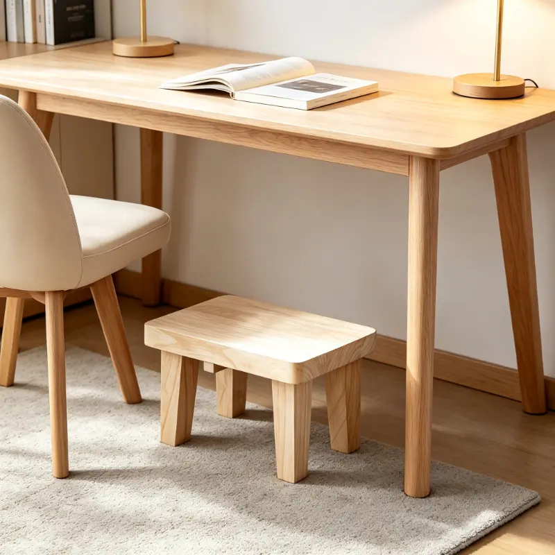 Wood Step Stool - Low Profile Foot Rest with Smooth Rounded Edges, Multifunctional Small Bench for Under Desk Support, Sofa Use