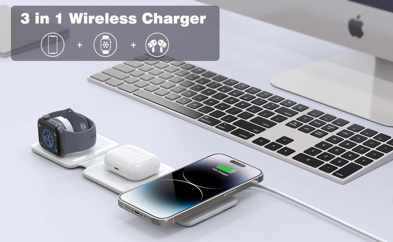 3 in 1 Wireless Charger for iPhone, Not suitable for Android, Magnetic Foldable 3 in 1 Charging Station, Travel Charger for Multple Devices for iPhone 16/15/14/13/12, for AirPods 4/3/Pro, for iWatch