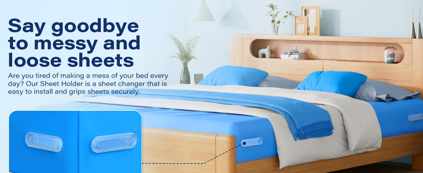 Anti-Slip Bed Sheet Clips 4-Pack Upgraded Lock for Bed Corners Keep Sheets Tight All Night Sheet Holders for Bed Corners