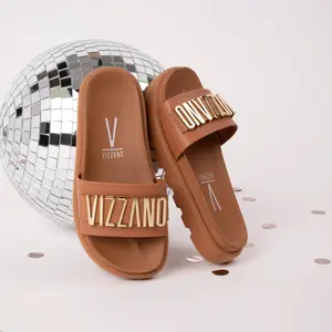 Vizzano Women's Camel Sandals with Gold Detail - Comfortable Casual Walking Shoes for Spring & Summer - Modern Feminine Design - Footwear