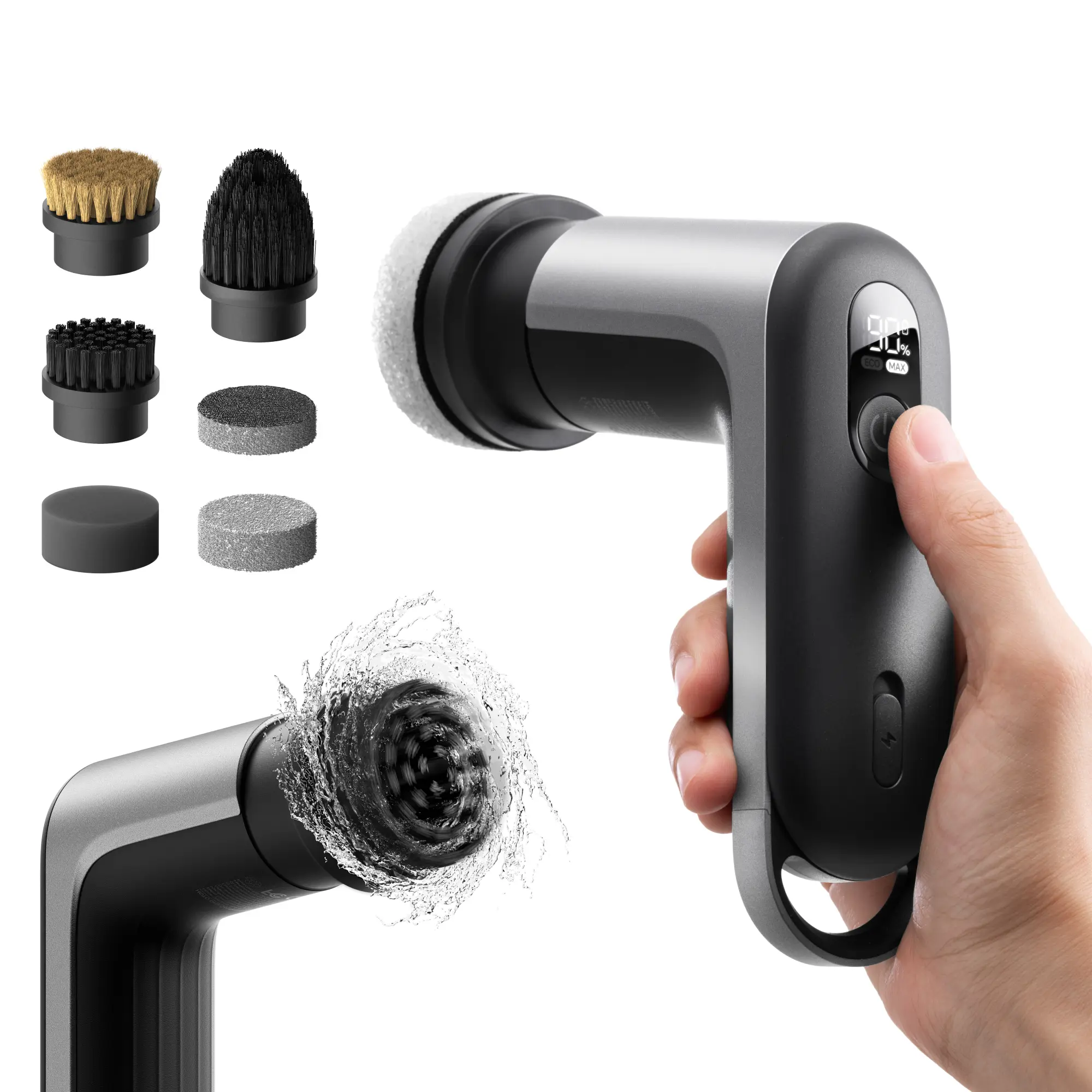 HOTO Cordless Handheld Electric Spin Scrubber Cleaning Set - Rotating Cleaning Brush, Ergonomic Grip, IPX7 Waterproof, 6 Brushes, Dual-Speed, Magnetic Display, Wrist-Easy Angle, 110 Minutes at 400 RPM, Multi-Surface Cleaner for Sink, Tile