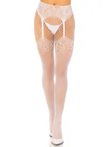Women's Faye Garter Belt Backseam Tights, Breathable Fishnet Fabric, Daytime Leg Wear