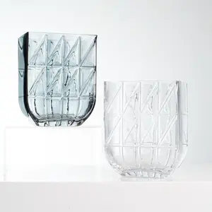Rectangle Geometric Cut Glass Look Vase - 2 Color Options