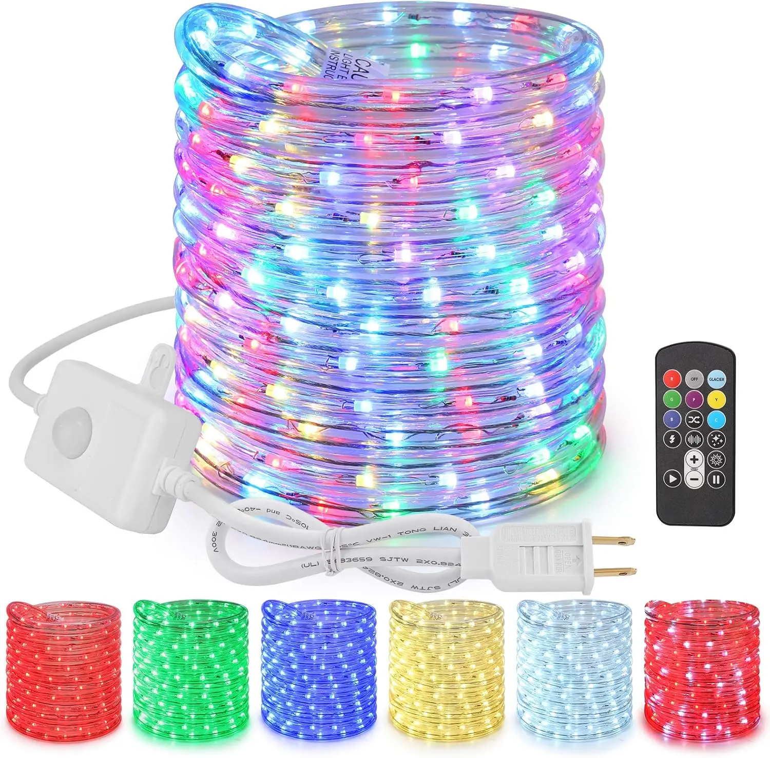 Brizleds Color Changing Rope Lights, 18ft 180 LED RGB Rope Lights, Connectable Christmas Light Indoor Tube Lighting with Remote Outdoor White Tube Light Waterproof Color Outdoor Lighting for Xmas Decor