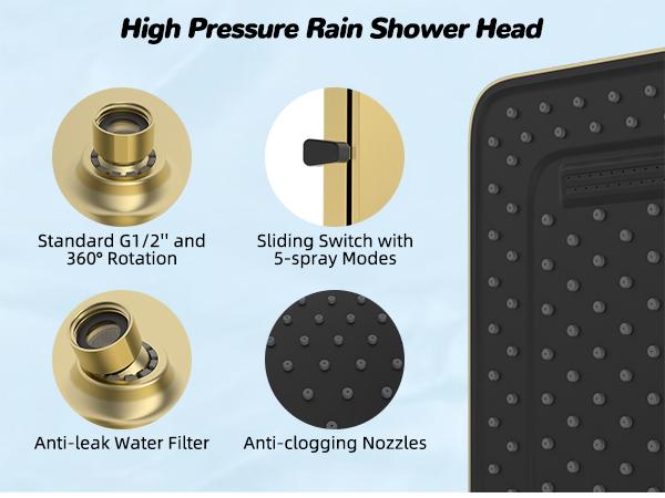 Hibbent cUPC Certified 13'' Shower Head Combo, High Pressure 5 Spray Rainfall Showerhead, 10 Spray Handheld, All Metal Easy Reach 4-way Diverter Arm with Pause Mode, 71'' Hose and Holder, Brushed Gold