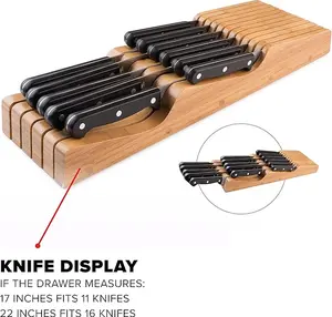 Bellemain 100% Pure Bamboo in Drawer Knife Block | 16 Knife Slots Knife Drawer Organizer | Store Knives Safely with The Blades Down | Storage Solution for Your Kitchen | Knife Organizer Drawer Insert