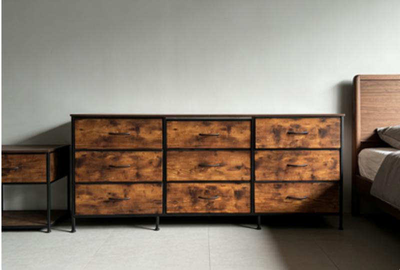 9-Drawer TV Stand ZH-DS11, Iron Frame + Particle Board + Non-Woven Fabric Drawers, 78 x 46.5 x 25.5 cm, Black, 19 kg/41.89 lb