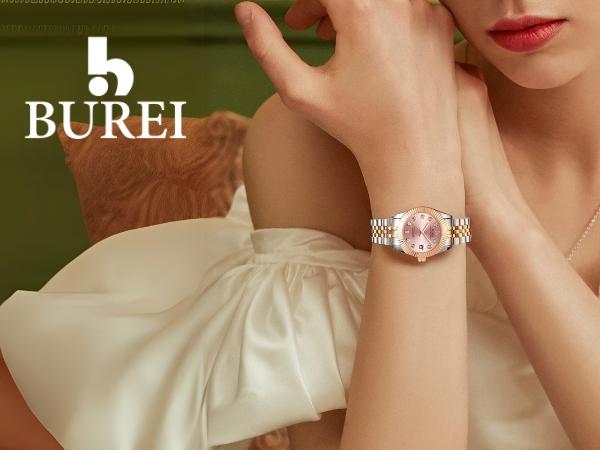 BUREI Women's Business Watch with Day Date, Analog Quartz Movement, Silver Stainless Steel Bracelet, Fashion Ladies Watch, Small Face, Diamond, Waterproof