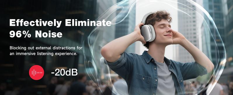 Wireless Headphones - 52dB Noise Cancellation, 5 Smart ENC Mics, Detachable Fabric Ear Cushions, 120 Hour Standby, Seamless Dual Device Connection for All-Day Use and Boosted Productivity
