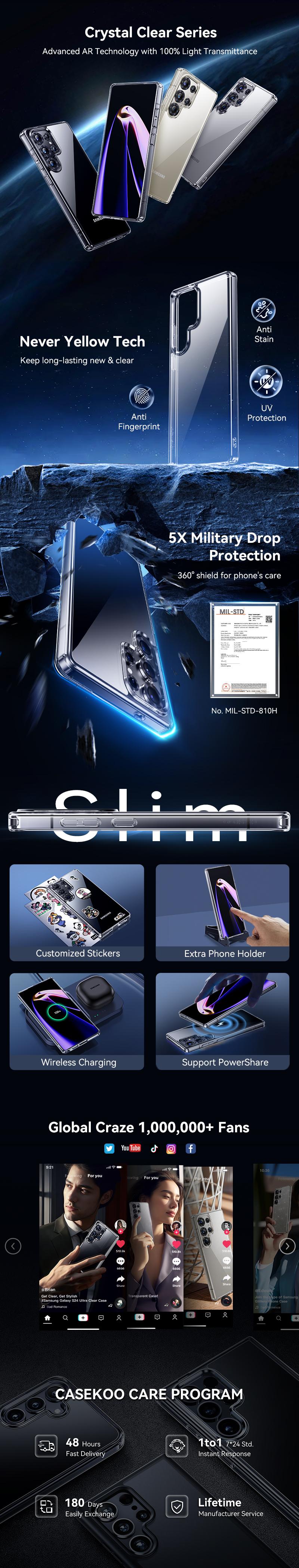 CASEKOO ICE Clear Case for Samsung Galaxy S26/S25 Ultra Case [16FT Military Drop Protection] [Anti Stain Tech] Slim Transparent Shockproof Protective S25 Ultra Case 6.9'', Clear