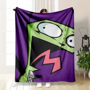 Invader Zim Flannel Blanket Alien Cartoon Expression Vibrant Abstract Pop Art Print Soft Warm Cozy Lightweight Throw Ideal for Sofa Bedroom Office Travel Gift Decor Use
