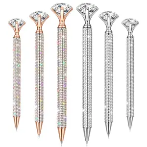 6 pack Crystal Diamond Pens Bling Metal Ballpoint PenOffices Elegant Crystal Topped Writing Instruments Rhinestone Metal Glitter Ink Pens for Gifting, Office, and Special Occasions