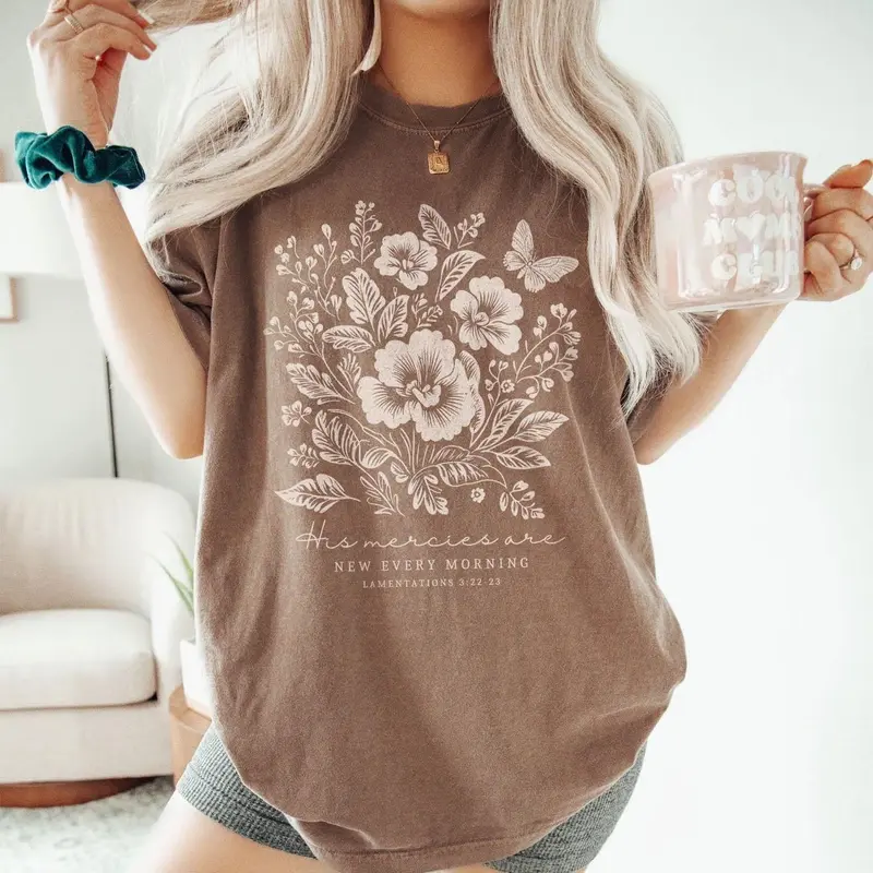 His Mercies Are New Every Morning Shirt, Christian Floral Shirt, Comfort Colors Christian Tee, Bible Verse Shirt Lamentations 3:22-23, Faith Gift for Women