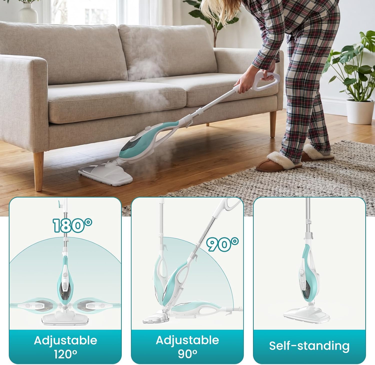 10-in-1 Steam Mop, 1550W Detachable Handheld Steam Cleaner, 16FT Cord & 2 Washable Pads, Multi-Purpose Floor Steamer for Hardwood, Carpet, Tile, Grout & Windows