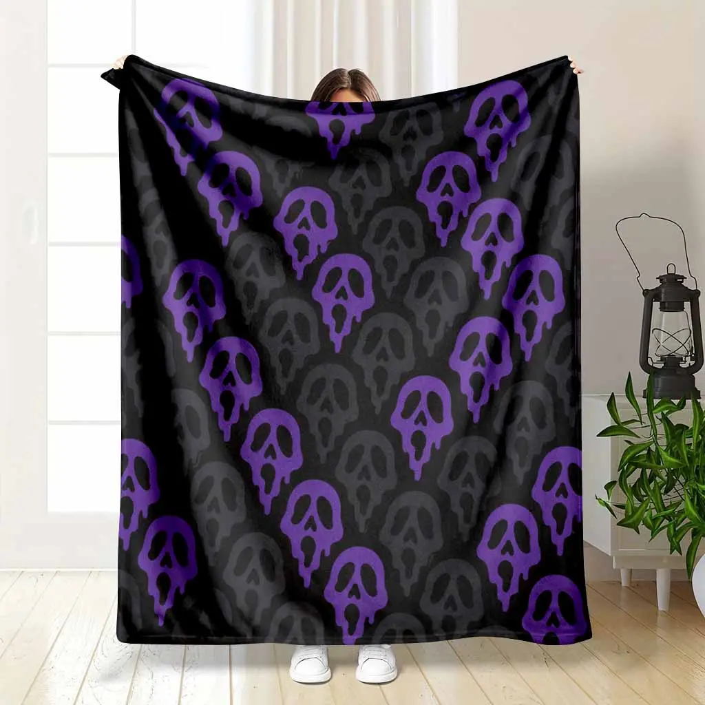 Gothic Skull Flannel Blanket Purple Dripping Skeleton Print Super Soft Warm Cozy Fuzzy Throw for Living Room Couch Sofa Bedroom Bedding Anniversary Birthday Gift Home Decor Travel Camping Occasion