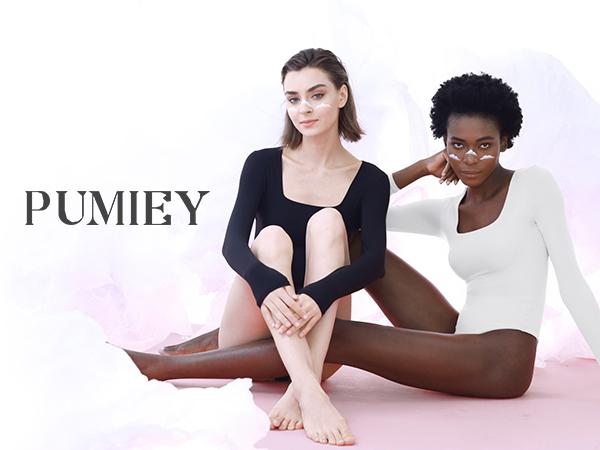 PUMIEY Square Neck Long Sleeve Bodysuit Buttery Soft  Women'sSexy Body Suit Tops Fabric Womenswear slim-fitting square neck bodysuit  chanclas candice  swanepoel