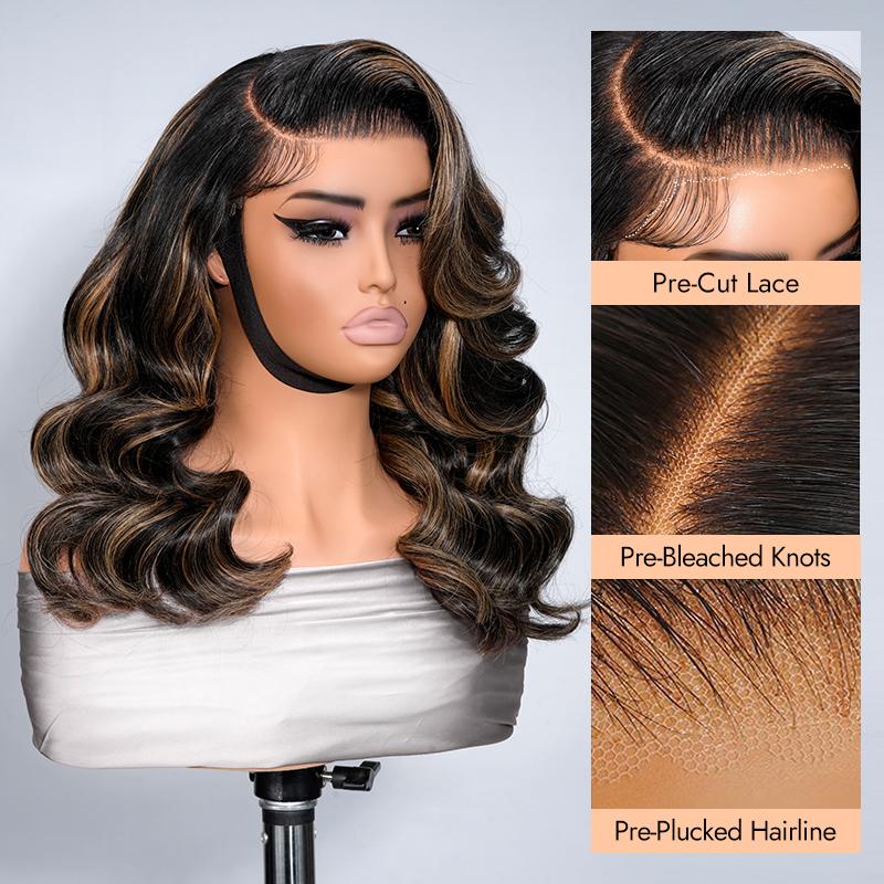 [Updated With Drawstring] Wiggins Hair 250% Density Highlight Blonde Layered Body Wave Glueless Wig 6*8 Lace Closure Wigs Human Hair Pre Cut Lace Pre Plucked Hairline Beginner Friendly