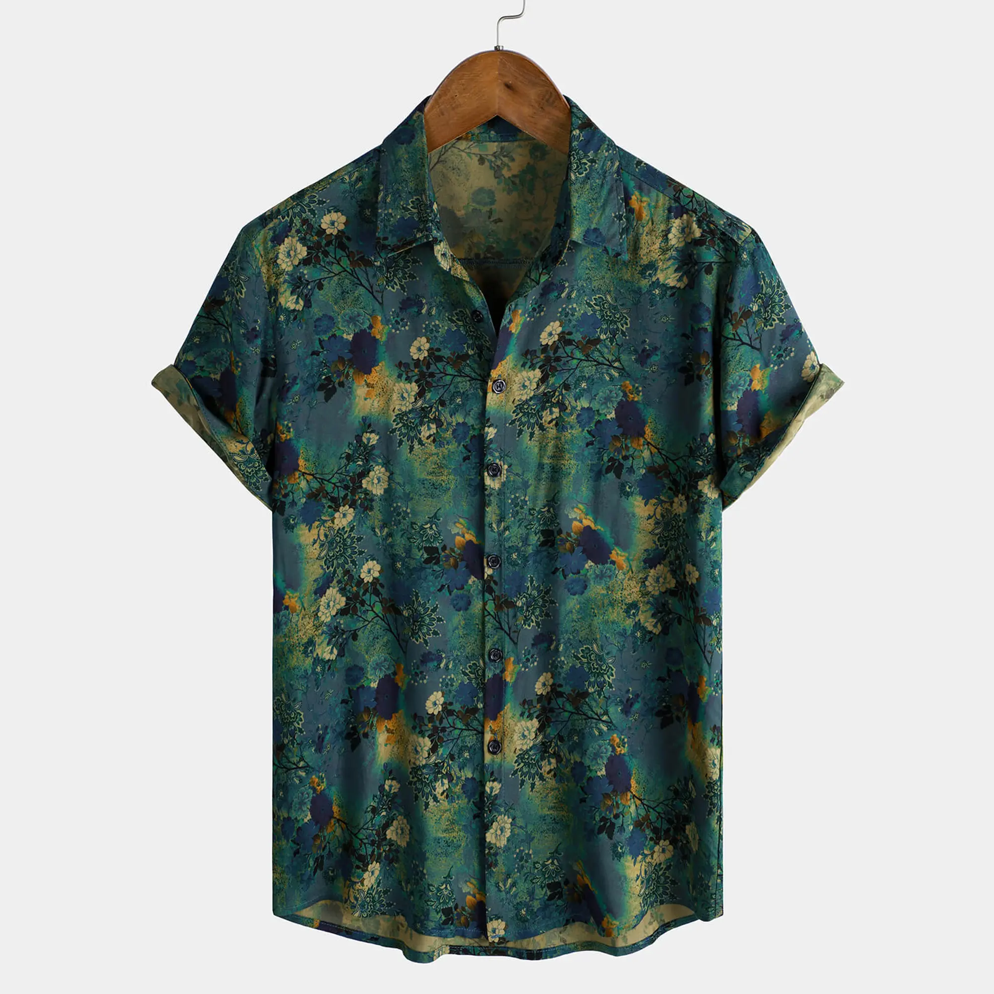 Men's Vintage Floral Hawaiian Shirt in 100% Rayon, Casual Short Sleeve Button Down for Summer Beach and Tropical Vacations, Menswear, Shortsleeve, Beach Club Shirt Oversized Loose, Casual Daily Shirt