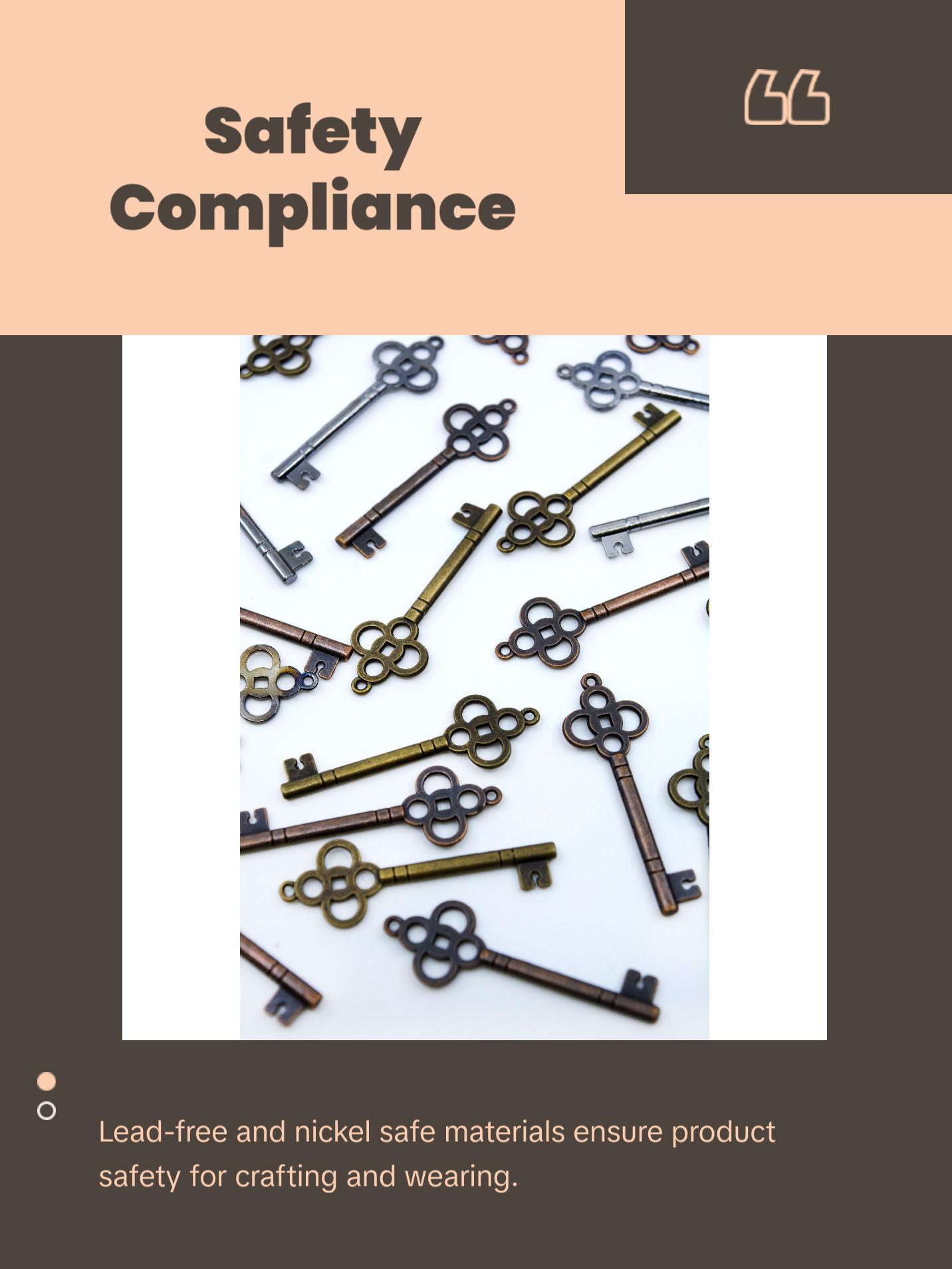 Keys: Antique Brass, Copper, and Gunmetal (black) Key Pendants, 10 pcs