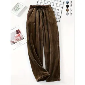 Fall Fashion for Trendy Men's Fleece Pajama Pants Comfy Warm Lounge Long Sleepwear Velvet Home Pants, Loungewear