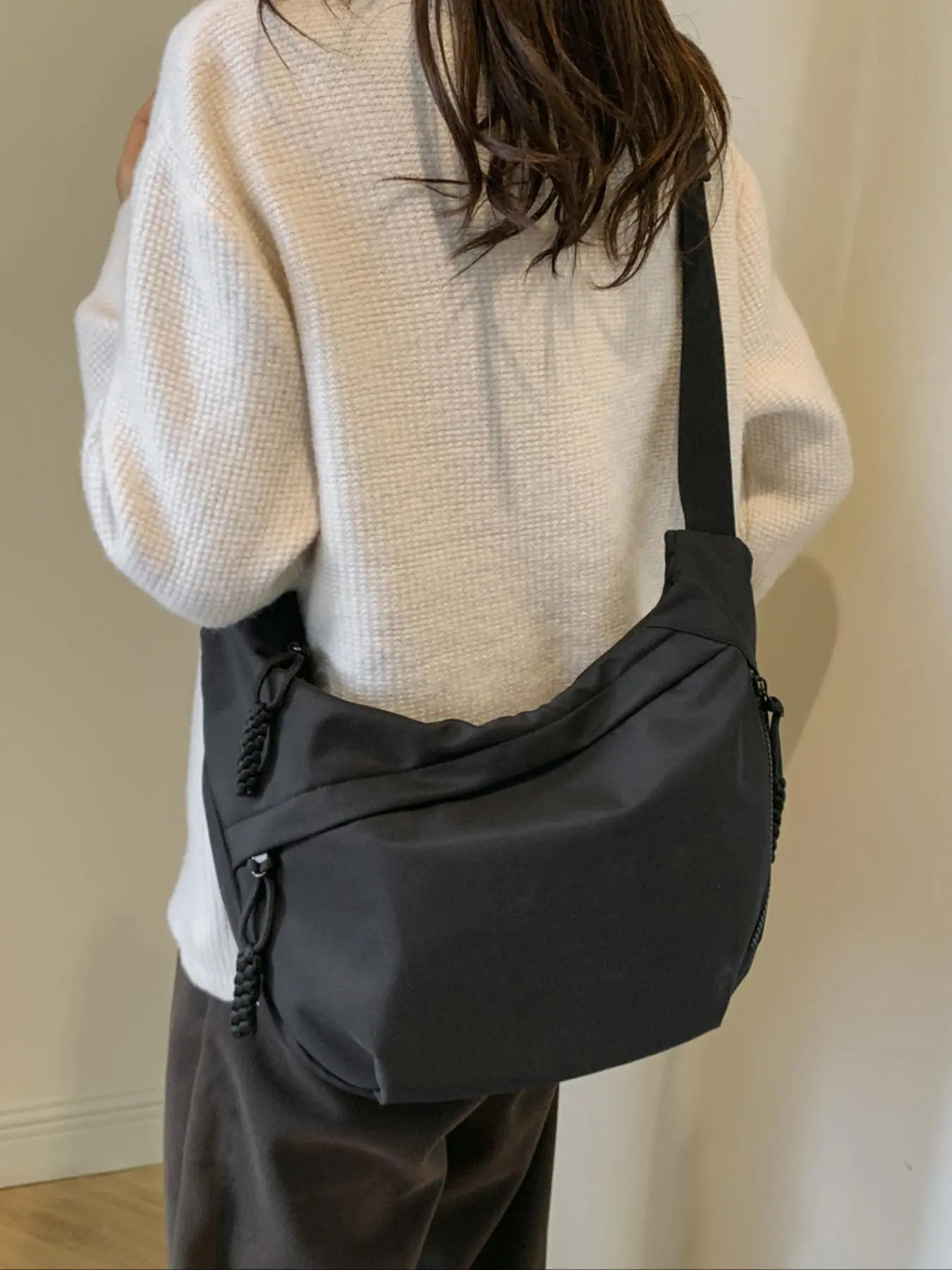 Women's Summer Fashion Plain Color Nylon Crossbody Bag, Casual Crossbody Bags Large Capacity Zipper Bag for Work & Daily Use, Lightweight Crossbody Bag, Lightweight Shoulder Bag