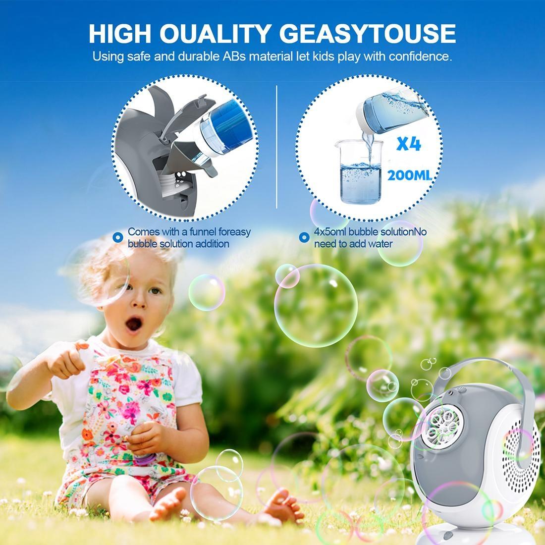 Automatic Bubble Machine 360° Oscillation 75° Adjustable Angle LED Light 300ml Tank Safe ABS Material Ideal for Birthdays Weddings Outdoor Fun Perfect Gift for Kids & Families