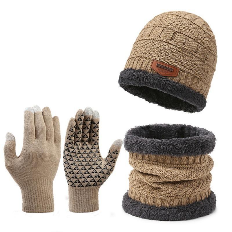 3-Pieces Winter Beanie Hat Scarf  Gloves Set Warm Knit Skull Cap for Men Women