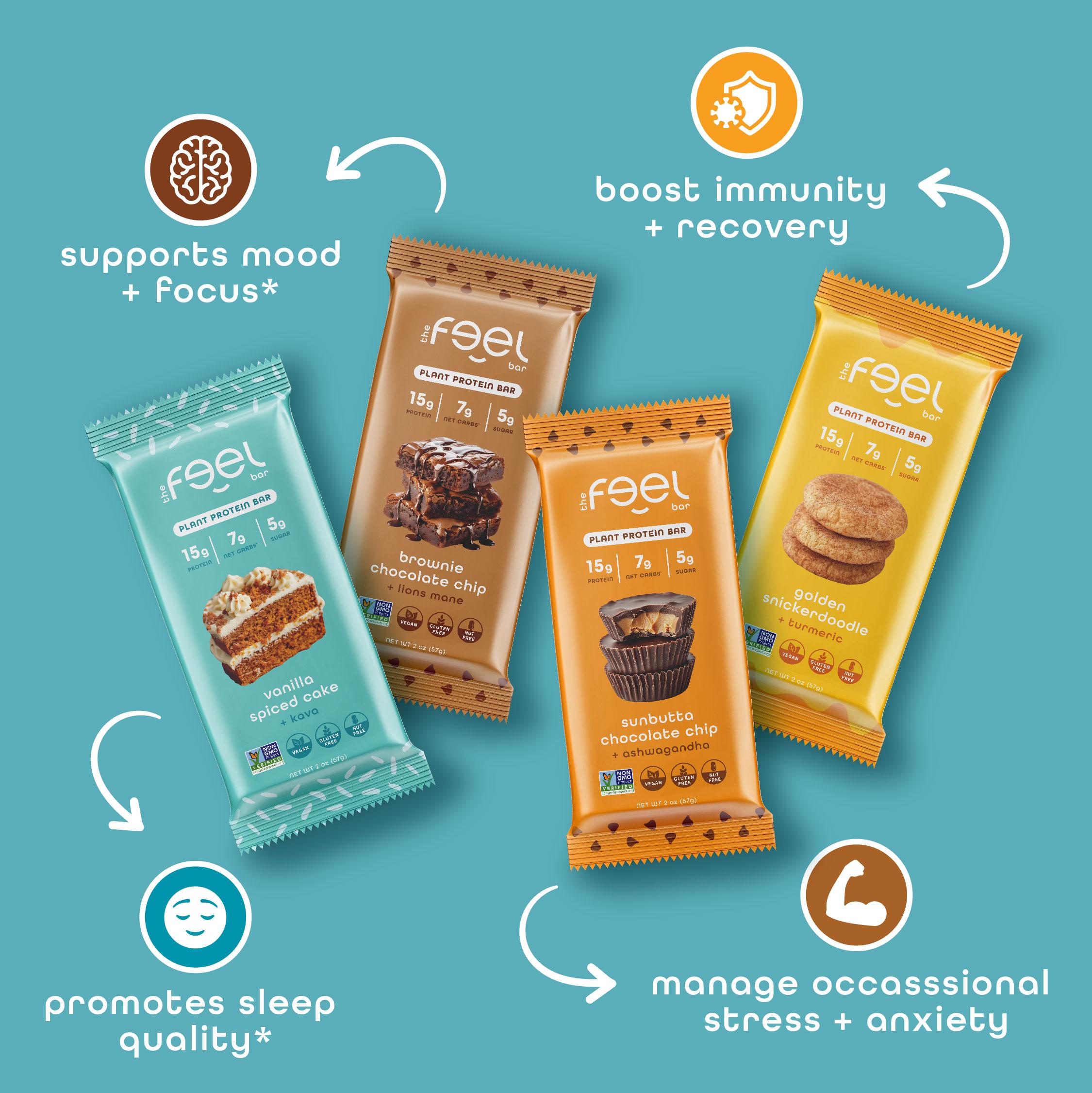 Feel Bars – Vegan Protein Bars | Matcha Latte – 10 Pack | 15g Plant Protein | +L-Theanine | Keto | Organic | Gluten Free, No Nuts, No Soy, No Dairy, No Grains