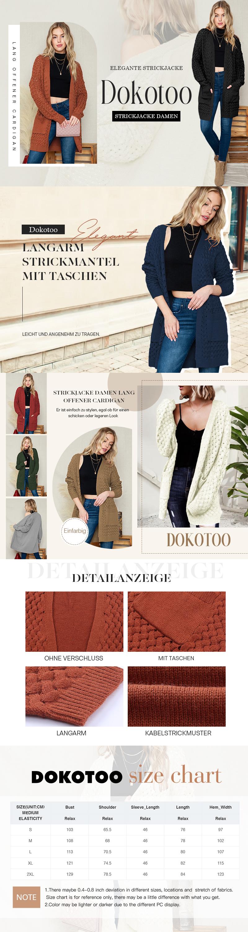 Dokotoo Women's 2026 Fashion Casual Open Front Long Sleeve Chunky Cable Knit Cardigans Sweaters Outerwear Coats with Pockets