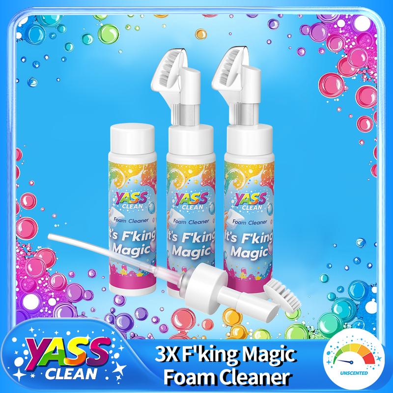 Yass Clean F'king Magic Foam Cleaner 3PACK 200ML Removes Stains With Carpet Cleaner Brush，Effectively Removes Stains And Odours Caused By Pets From Carpets And Upholstery