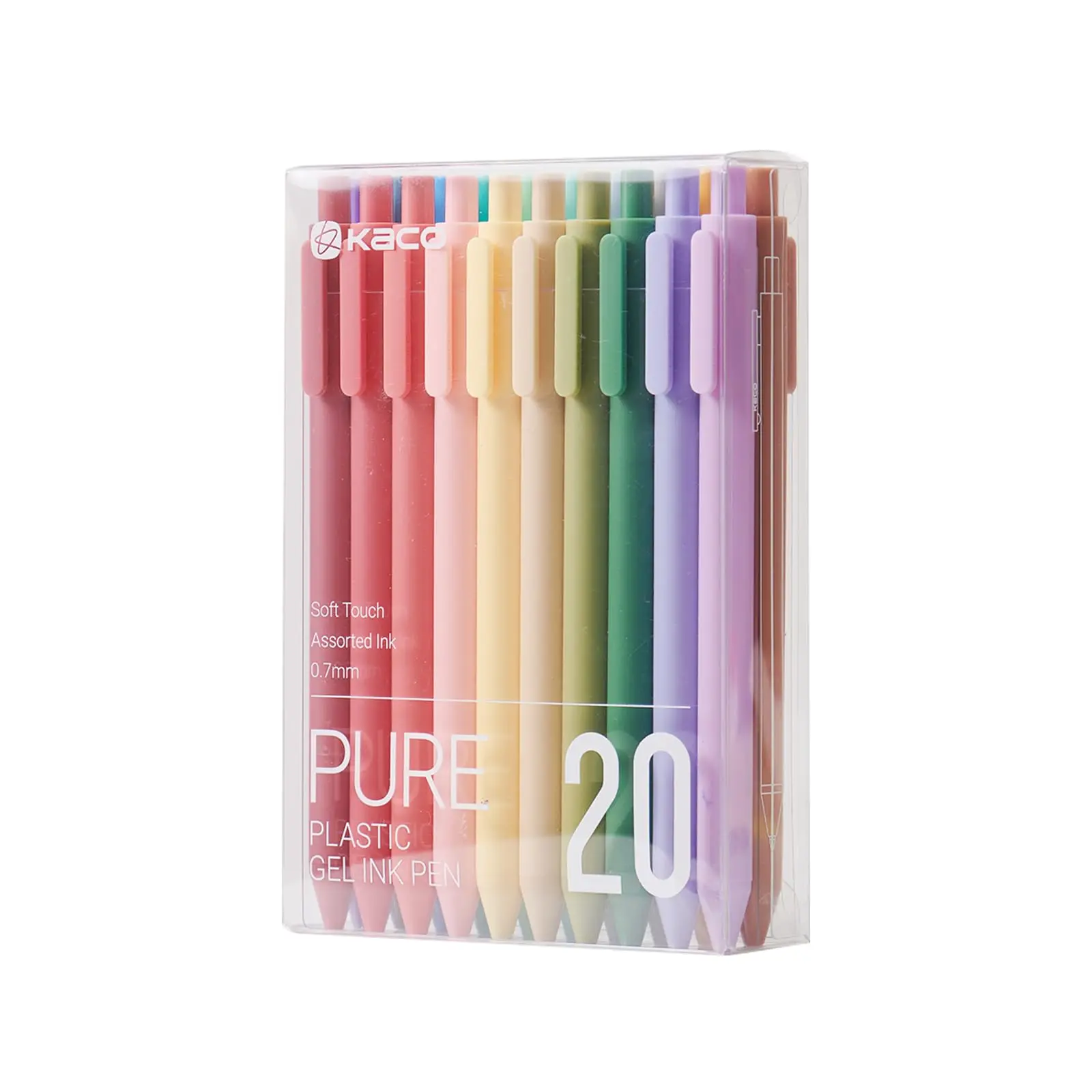 Kaco PURE Gel Pens 20 Assorted Color Ink 0.7mm, Medium Point, Aesthetic Cute Stationery Pens for Journaling Pens