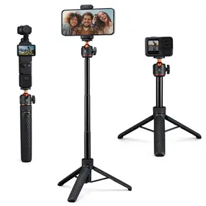 K&F CONCEPT 25.6'' Mini Selfie Stick Tripod Stand, 5 Levels 360 °   Ball Head Pocket Tripod with Cold Shoe, Small Tripod Compatible with DJI Osmo Pocket 3 Action 5 Pro GoPro Hero13 Smartphone.