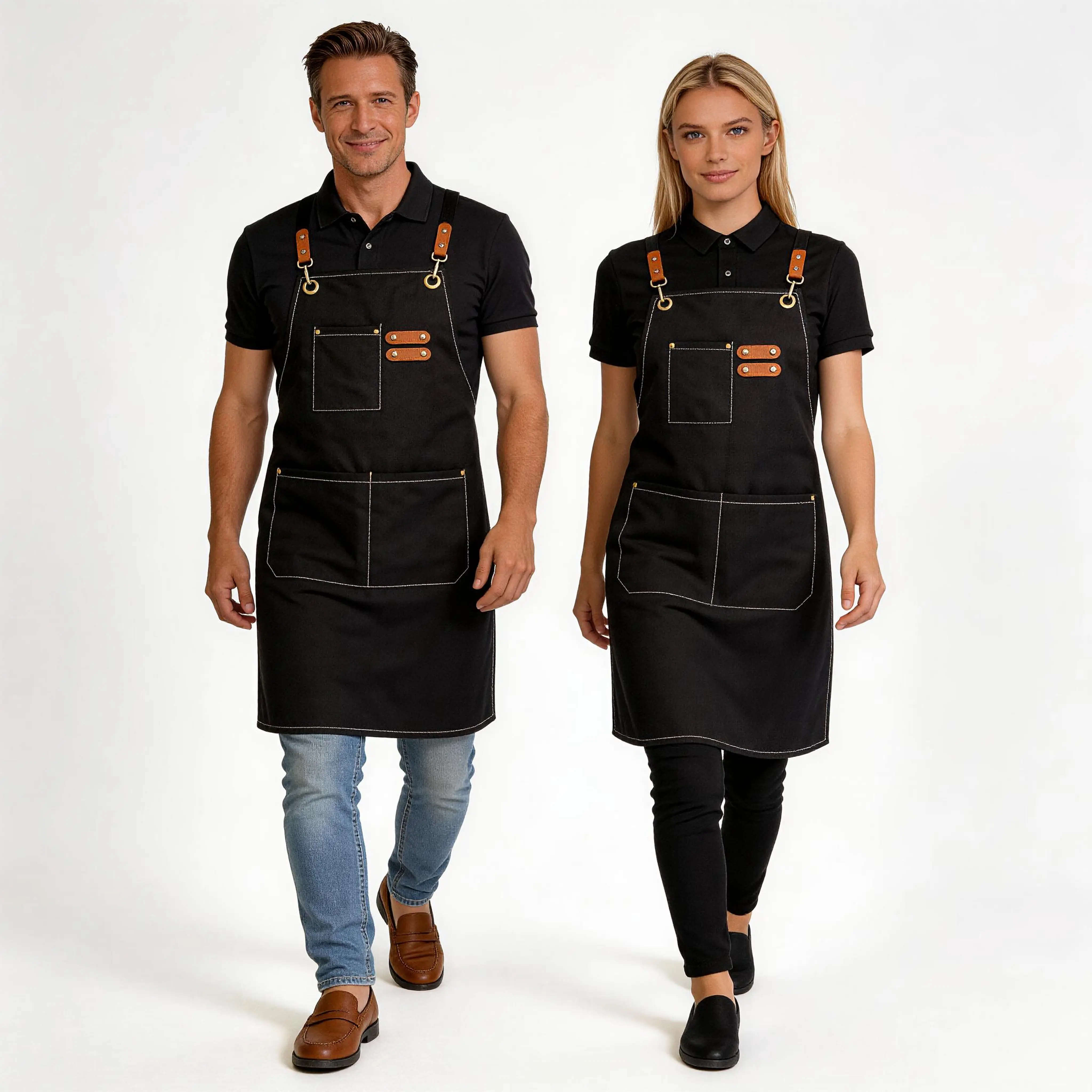 Durable Heavy Duty Canvas Work Apron for Men - Waterproof, Oil Resistant, Adjustable Leather Buckle Strap, Large Dual Pockets, Small Chest Pocket, Metal Eyelets, Slim Fit Modern Plain Design, Vintage Leather Accents, All Seasons for Daily Work