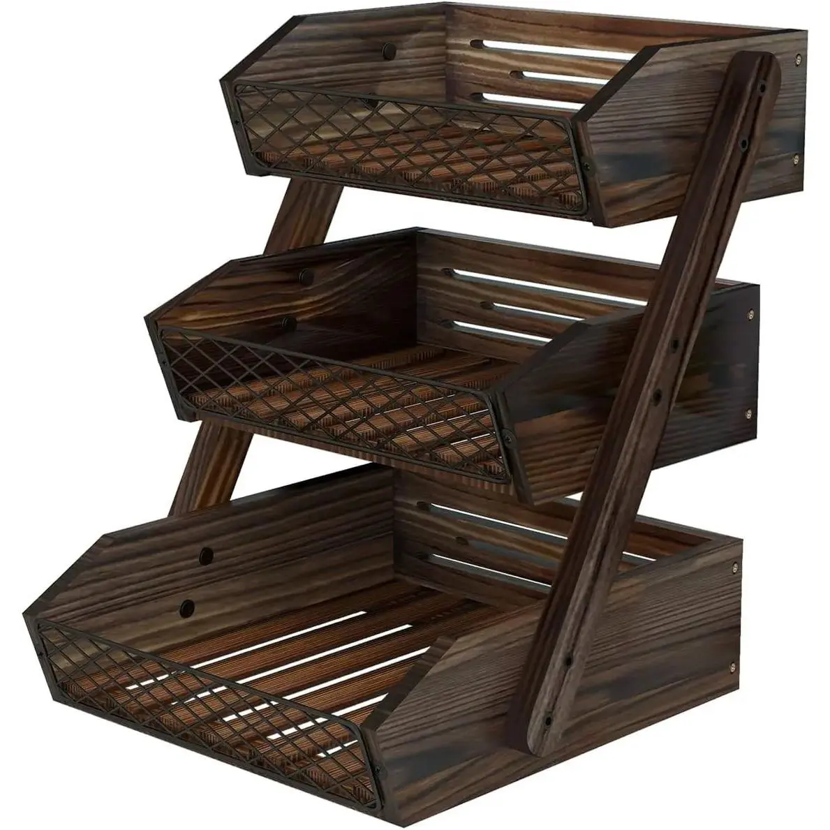 3-Tier Sturdy Wooden Fruit & Vegetable Storage Rack Organiser - Easy-Assemble, Multifunctional Kitchen Counter Storage Basket for Home Decor Display