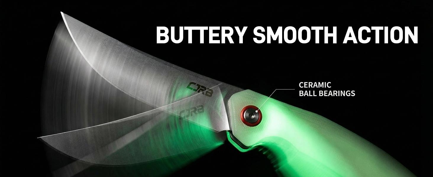 Cjrb Gobi Pocket Knife Glow In the Dark Version, AR-RPM9 Steel Blade G10 Handle, Stainless Steel Tool knife for Man, Camping and Emergency Survival Gear