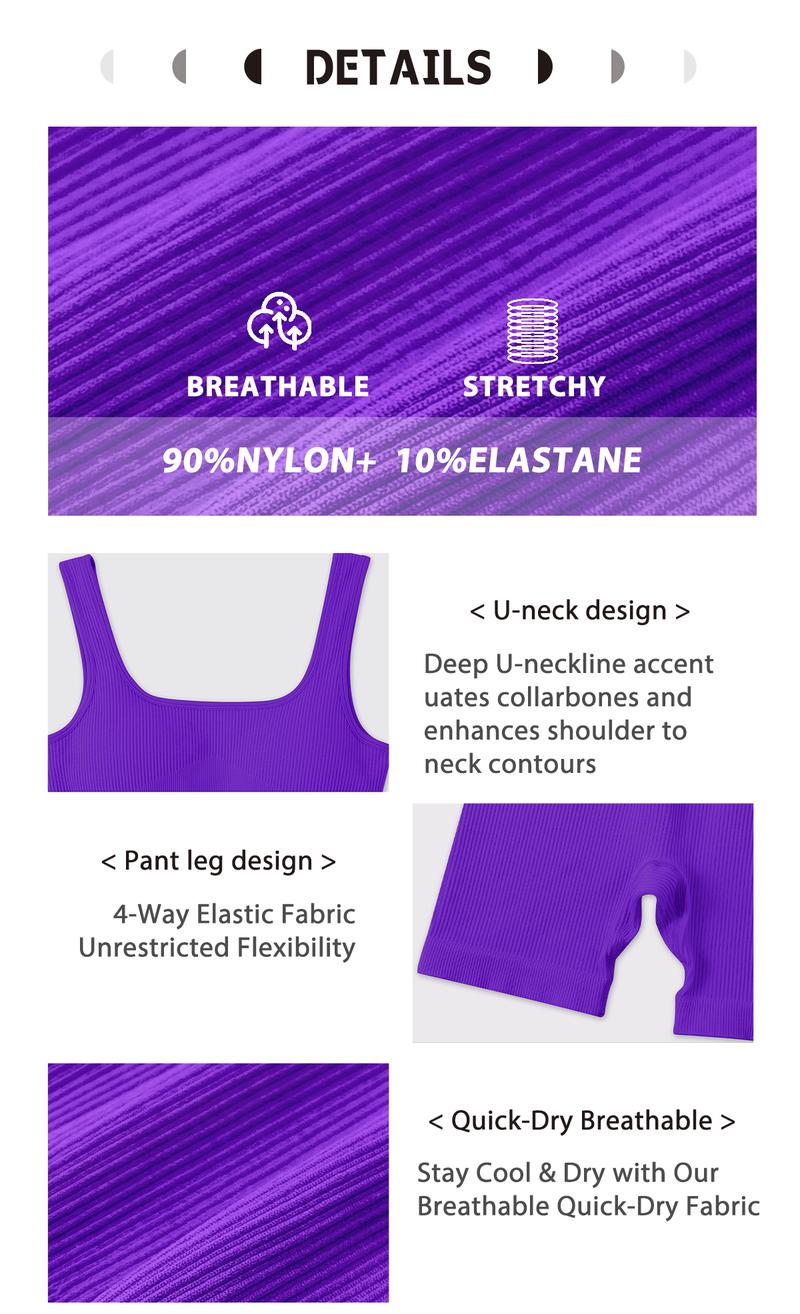 NcmRyu Women's U-Neck Ribbed One-Piece Romper - Slim Sculpting Stretchy Stay-Put Comfort Flattering Fit for Yoga Gym Casual Activewear