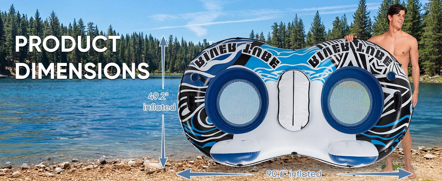 2 Person Inflatable River Tube Float with Cooler & Enhanced Backrest, Quick Inflate Pool Lake Raft Lounger