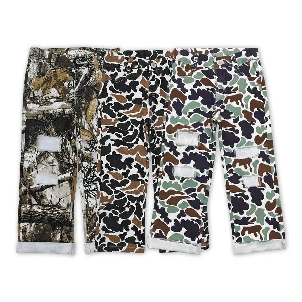 Boys' Trendy Camo Print Jeans, Soft Comfortable Denim Child-Sized Bottoms for Everyday Fashion Wear, Child-Sized Boys' Jeans