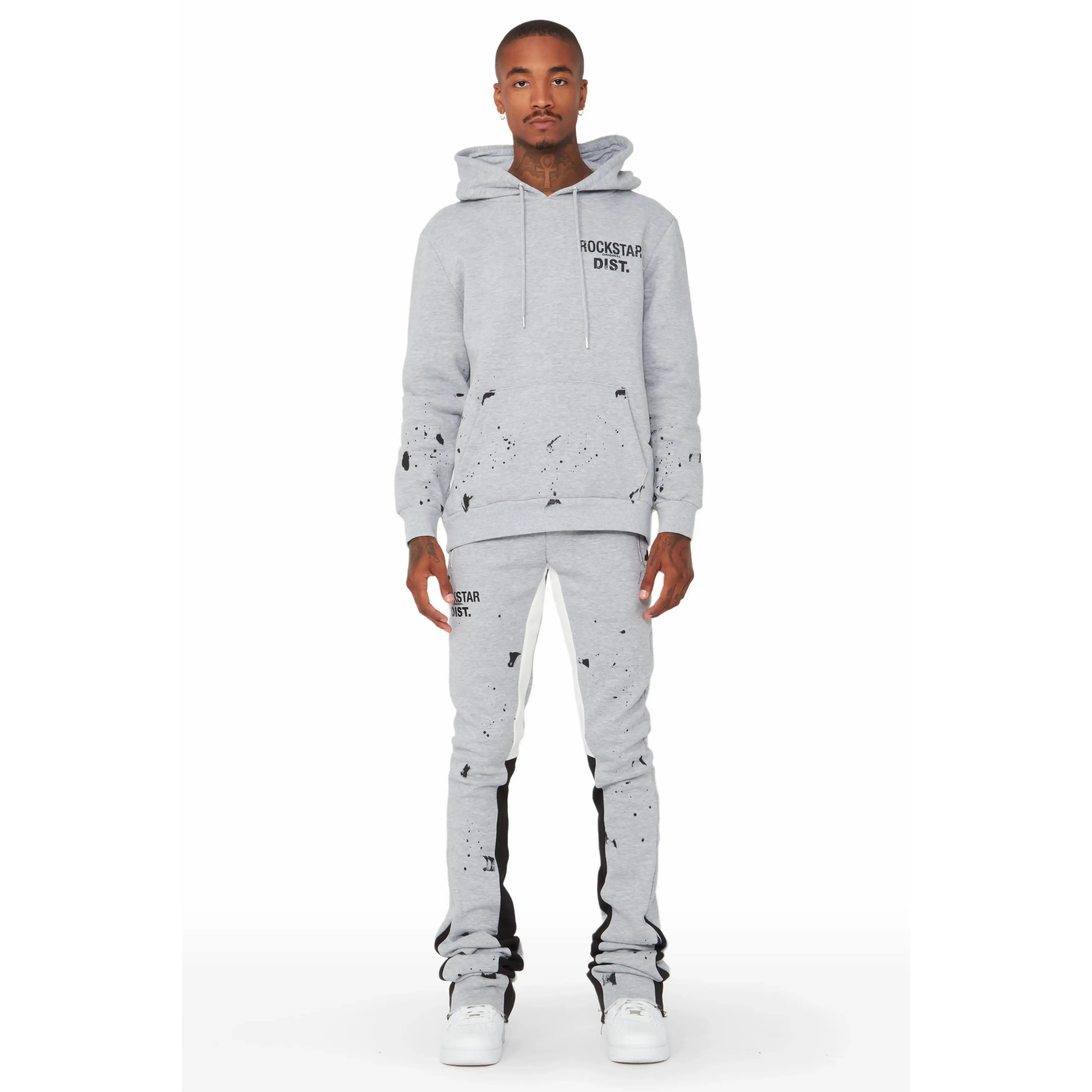 Raffer Grey/White Hoodie/Super Stacked Flare Pant Set