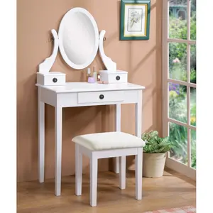 Moniys Wood Moniya Makeup Vanity Table and Stool Set, White,Rose Gold,Silver Furniture Frame Drawers Storage Mirror Modern Design